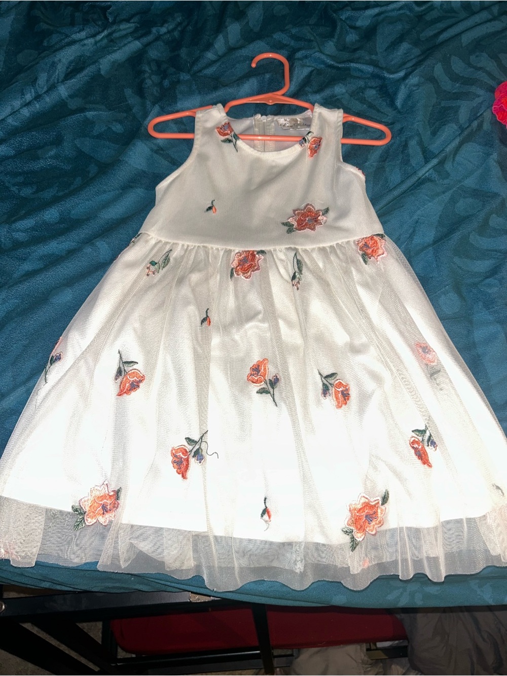 Rare Editions White Floral Embroidered Tulle Dress